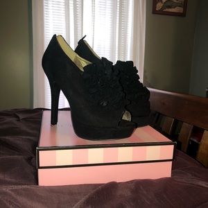Black Heels with Ruffle Accent
